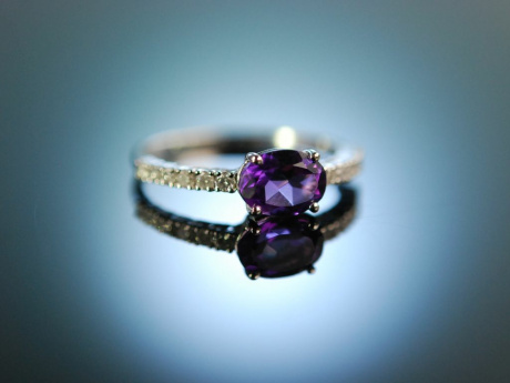 Deep Violet! Freundschafts Verlobungs Engagement Ring Gold 750 Amethyst Brillanten