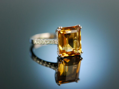 Feines Leuchten! Edler Ring Wei Gold 750 Citrin Brillanten