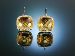 Funkelnd wie die Sonne! Ohrringe Wei&szlig; Gold 750 Citrine Brillanten