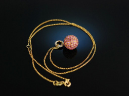Twinkling Pendant! Traum Kugel Anh&auml;nger mit Kette Gold 750 Pink Saphire Brillanten