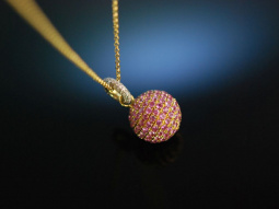 Twinkling Pendant! Traum Kugel Anh&auml;nger mit Kette Gold 750 Pink Saphire Brillanten