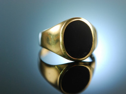 Um 1950! Klassischer Siegel Wappen Familien Ring Gold 333 Onyx ungraviert