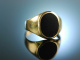 Um 1950! Klassischer Siegel Wappen Familien Ring Gold 333 Onyx ungraviert