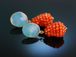 Orange and Blue! Schicke Ohrringe Silber 925 ros&eacute; vergoldet Blau Achat und Karneol