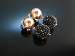 Twinkling Black! Schicke Ohrringe Silber 925 ros&eacute; vergoldet schwarzer Spinell
