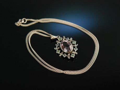 Siebenbrgen um 1900! Amethyst Anhnger mit Kette Saatperlen und kleinen Smaragden