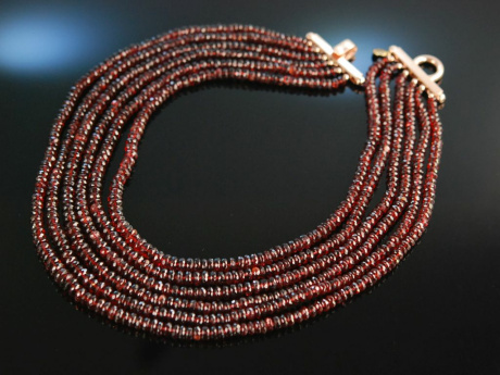 Shiny Garnets! Grosses Collier 6reihig funkelnde Granate Silber 925 ros&eacute; vergoldet