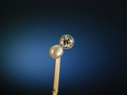 Um 1910! Edle Reversnadel Tie Pin Gold 585 Altschliff Diamant Orient Perle