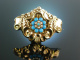 Munich Biedermeier around 1850! Brooch foam gold 333 seed beads turquoise ornamental stones