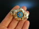 Munich Biedermeier around 1850! Brooch foam gold 333 seed beads turquoise ornamental stones