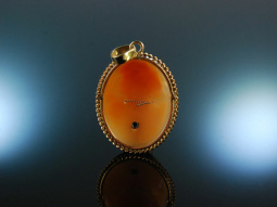 Pretty Pendant! H&uuml;bscher Muschel Kamee Anh&auml;nger mit Diamant Gold 333 England um 1900