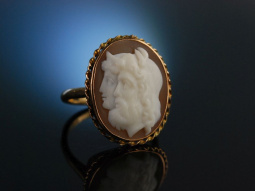 England um 1860! Antiker Gemmen Ring Rotgold 9 Kt Muschel Kamee mit G&ouml;tterpaar Zeus und Hera