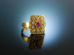 M&uuml;nchen um 1950! Goldschmiede Ring Gold 750 Rubin Diamanten