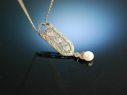 Finest Art Deco! Collier um 1920 Wei&szlig; Gold 585...