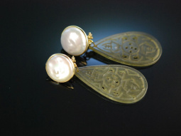 Pearls and Jade! Schicke Ohrringe Silber 925 vergoldet...