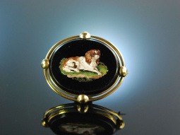 King Charles Spaniel! Antike Mikromosaik Brosche mit Hund...