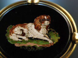 King Charles Spaniel! Antike Mikromosaik Brosche mit Hund...