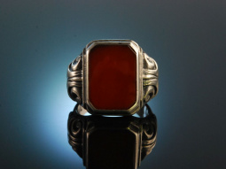 Um 1920! Schwerer Wappen Siegel Ring Silber 835 Karneol...