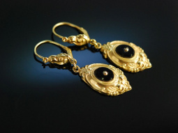 H&uuml;bsches Biedermeier! Antike Ohrringe Gold 333 Onyx...