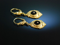 H&uuml;bsches Biedermeier! Antike Ohrringe Gold 333 Onyx Einlagen