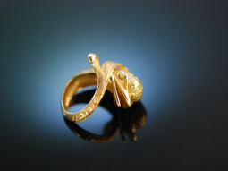 Big Dolphin! Gro&szlig;er Fisch Vintage Ring um 1960 Diamanten Gold 750