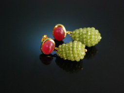 Pretty Colors! H&uuml;bsche Ohrringe Rubine und Peridot Silber 925 vergoldet