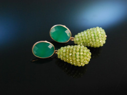 Variations of Green! Schicke Ohrringe Silber 925 vergoldet Gr&uuml;n Achat und Peridot