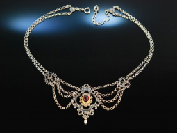 M&uuml;nchen um 1950! Wundervolles Trachten Collier Kette Silber Perle Granat