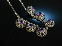 Graz um 1950! Trachten Schmuck Set 4 teilig Silber 800 Amethyste