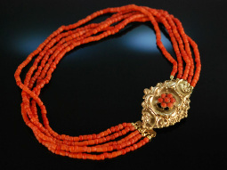 Vienna around 1850! Biedermeier Salmon Coral Chain 5 Row...