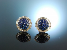 Edles Blau! Feine Ohrringe Wei&szlig; Gold 750 Saphire Diamanten