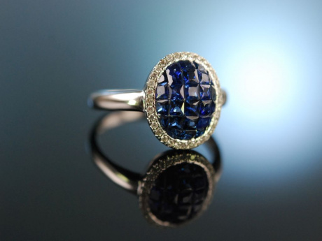 Edles Blau! Wundervoller Ring Wei&szlig; Gold 750 Saphire Brillanten