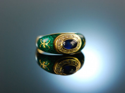 Faberg&eacute;! Edler Ring Gold 750 Saphir Brillanten Email in Original Schatulle