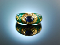 Faberg&eacute;! Edler Ring Gold 750 Saphir Brillanten Email in Original Schatulle