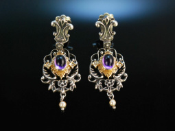 Violet to the costume! Pretty earclips silver 925 gold...