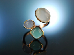 Soft Colours! Schicker Ring Silber 925 ros&eacute; vergoldet Blauachat Cabochons
