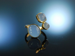 Soft Colours! Schicker Ring Silber 925 vergoldet Chalzedon Cabochons
