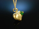 Frog King! Big heart pendant with chain silver 925 gold plated green enamel