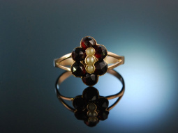 So sweet! Historischer zarter Ring um 1890 Saatperlen Granate Gold 333