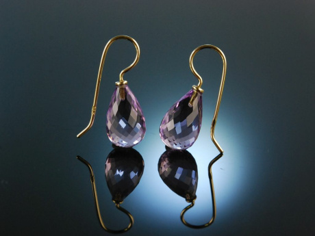 Feines Violett! Goldschmiede Ohrringe Gold 585 Amethyst Tropfen