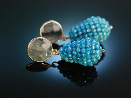 Variations of Blue! Schicke Ohrringe Silber 925 rot vergoldet Labradorit Blauachat