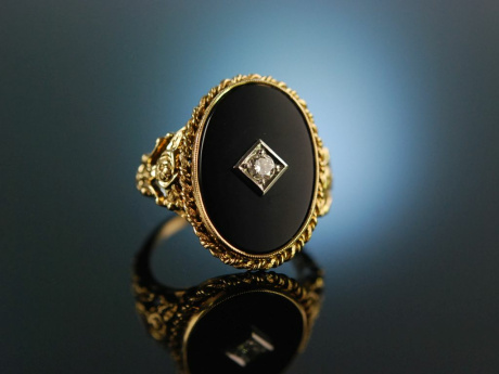 M&uuml;nchen um 1930! Sch&ouml;ner Ring Gold 585 Onyx Diamant