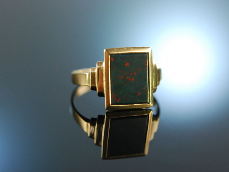 Um 1950! Schöner klassischer Wappen Siegel Ring Gold 333 Blutjaspis