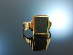 Um 1950! Sch&ouml;ner klassischer Wappen Siegel Ring Gold 333 Blutjaspis