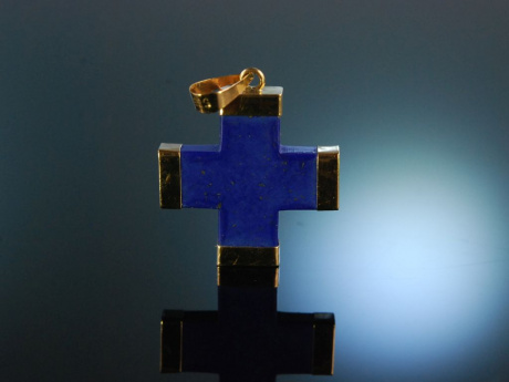 Blue Cross! Kreuz Anh&auml;nger Lapislazuli Gold 585