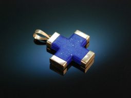 Blue Cross! Kreuz Anh&auml;nger Lapislazuli Gold 585