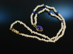 Delicate and pretty! Seed pearl necklace with lapis...