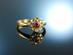 My Love! Antiker Verlobungs Engagement Ring um 1900 Gold 750 Rubin Diamanten