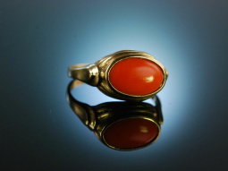 Um 1960! Vintage Lachs Korallen Ring Gold 333