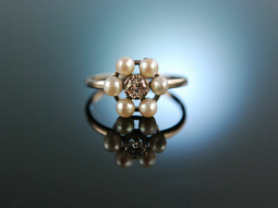 Um 1920! Charmanter Daisy Ring Wei&szlig; Gold 750...